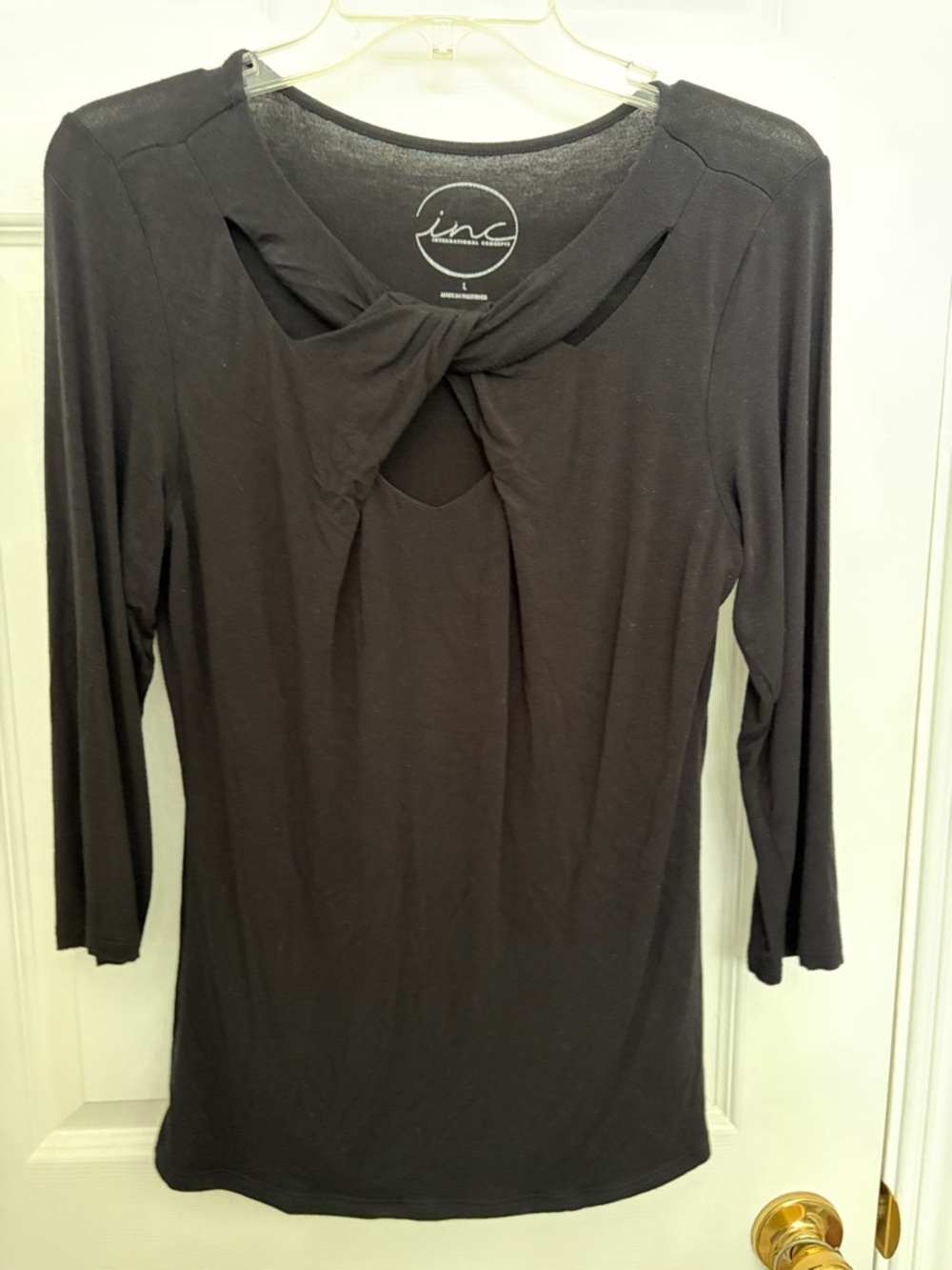 INC International Concepts Black Twist-Knot Long Sleeve Top
